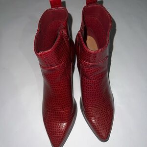 Maurice’s Red Crocodile-Patterned Ankle Boots